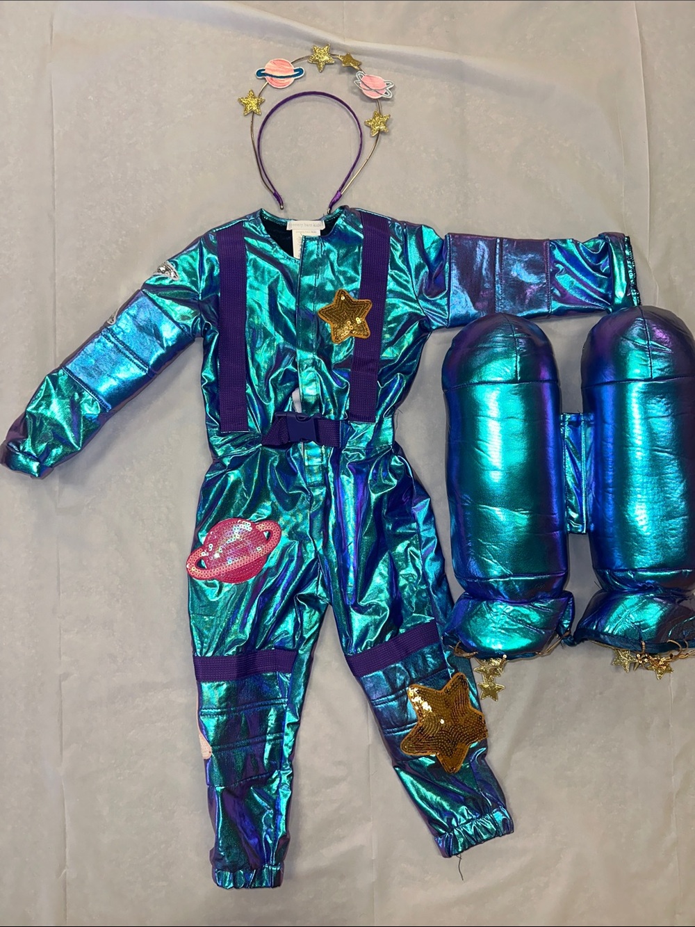 Pottery Barn Kids Iridescent Teal and Purple Space Costume with Jetpack